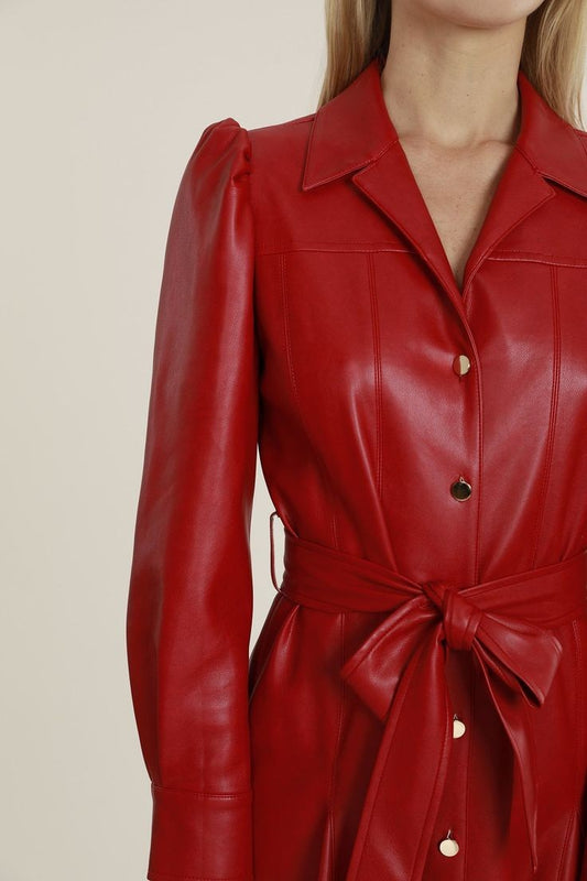 XAYWEAR Belted Leather Dress for Women in Red