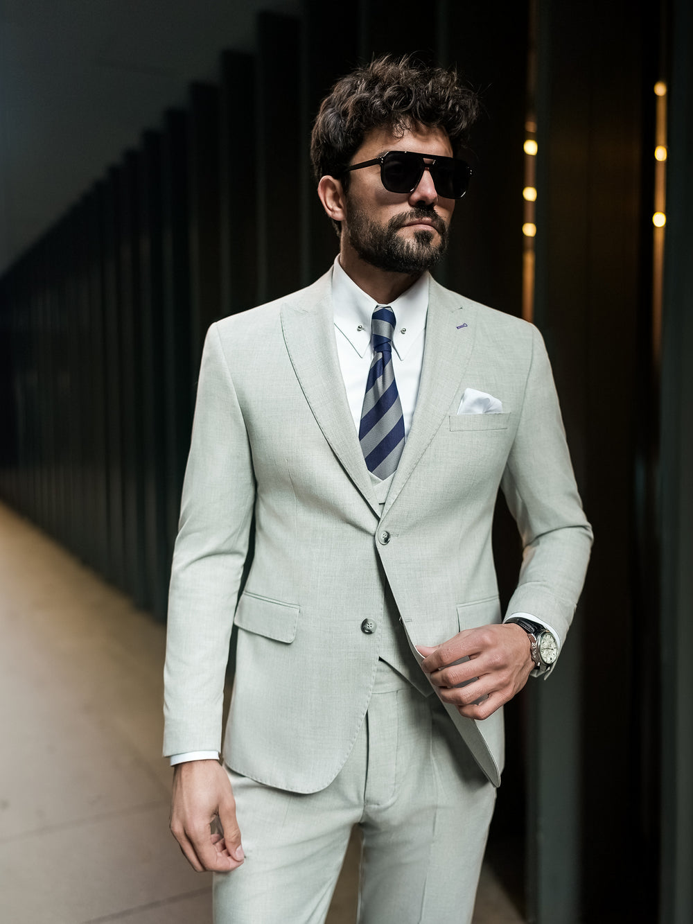 XAYWEAR Mint Green Modern-Fit Suit 3-Piece Suit For Men