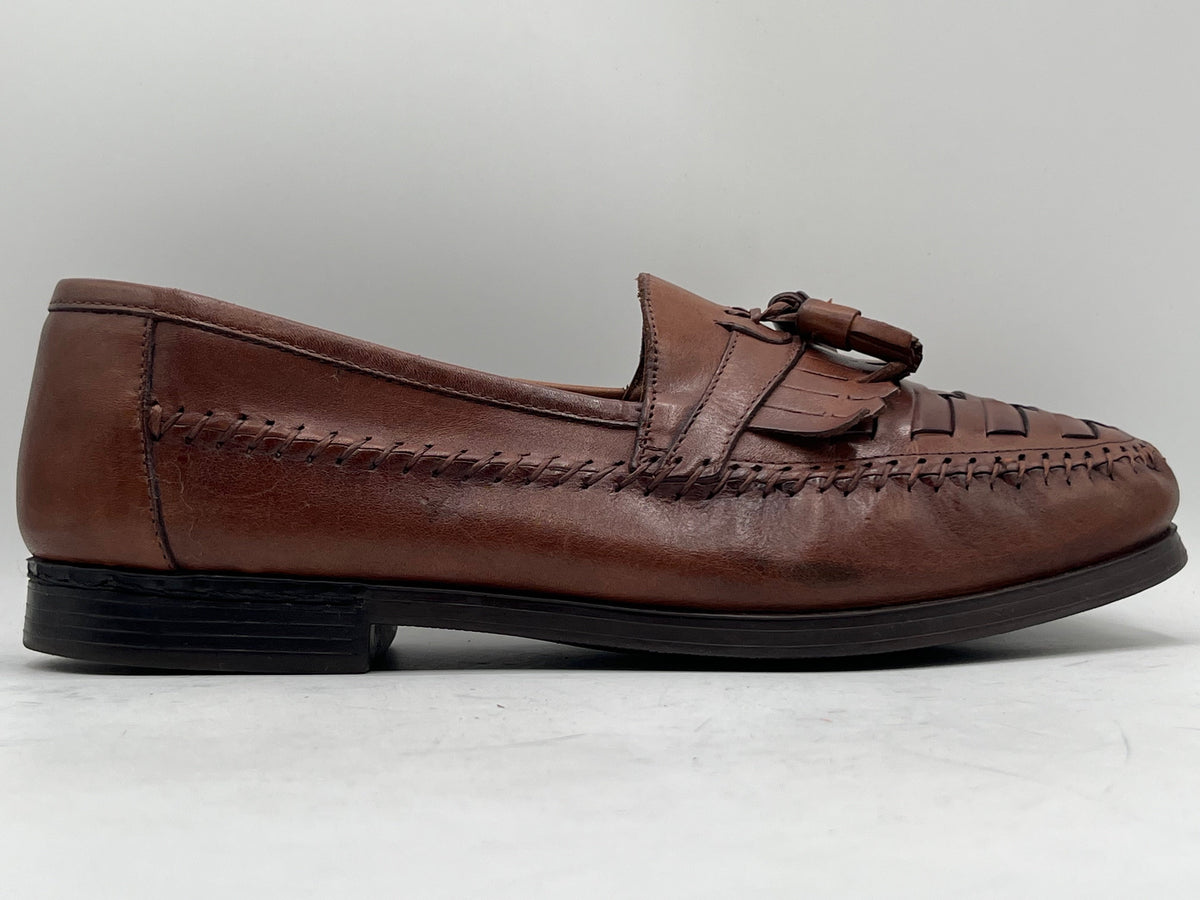 Hush Puppies Brown Leather Woven Tassel Loafers (Made in Brazil)