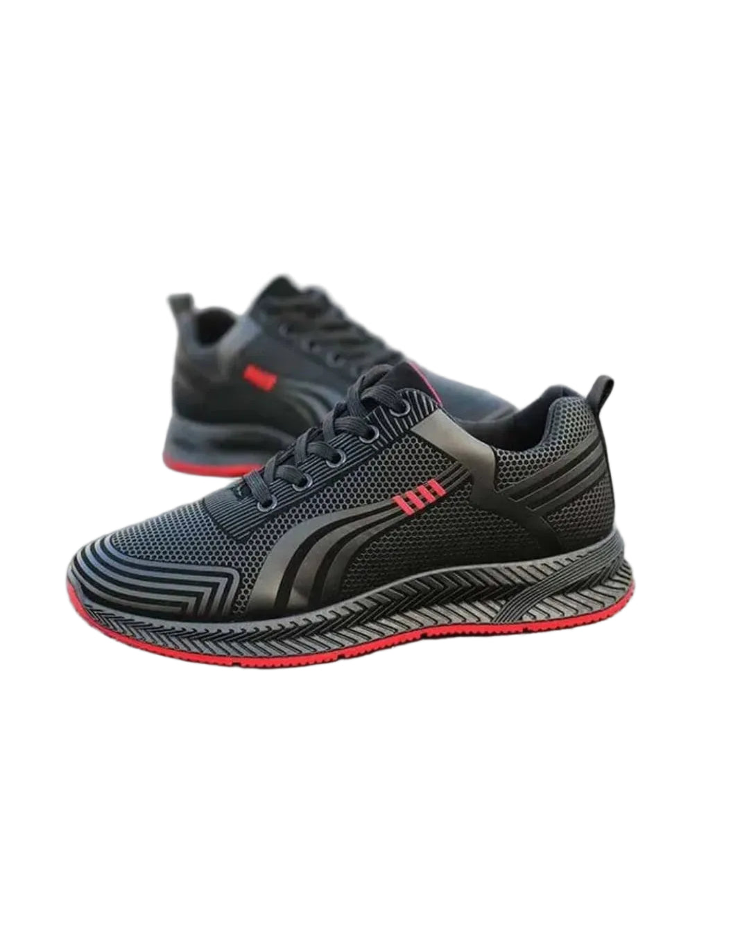 XAYWEAR Men's Lace-Up Running Sneakers - Black and Red