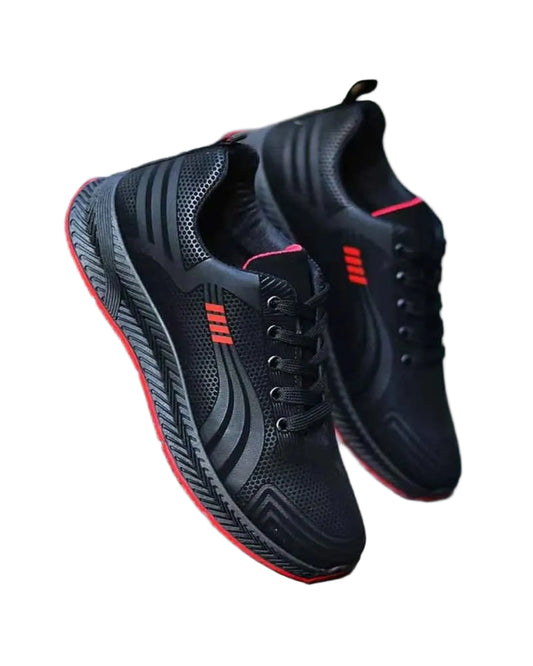 XAYWEAR Men's Lace-Up Running Sneakers - Black and Red