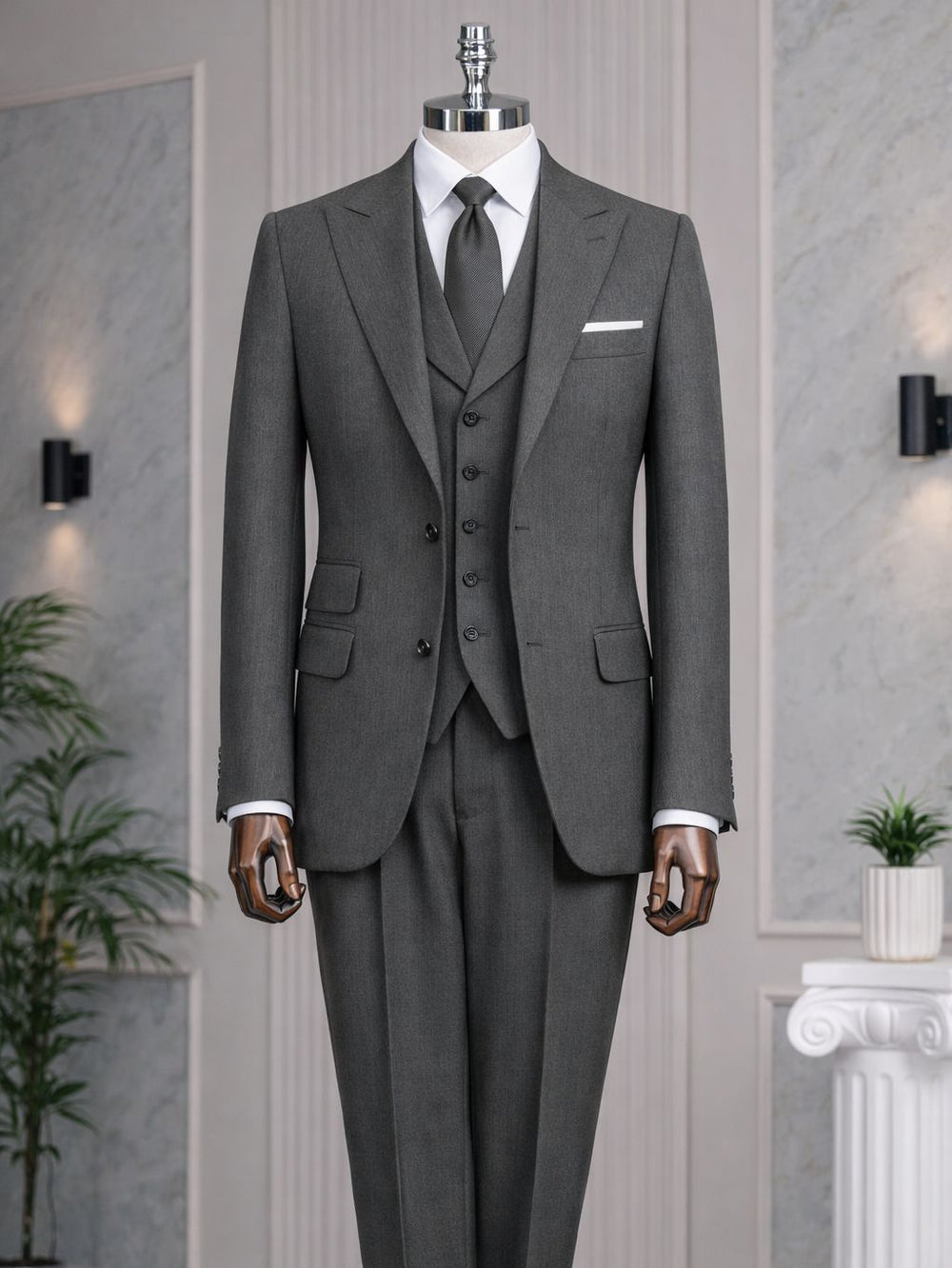 XAYWEAR Men's Grey Slim-Fit Suit 3-Piece Suit