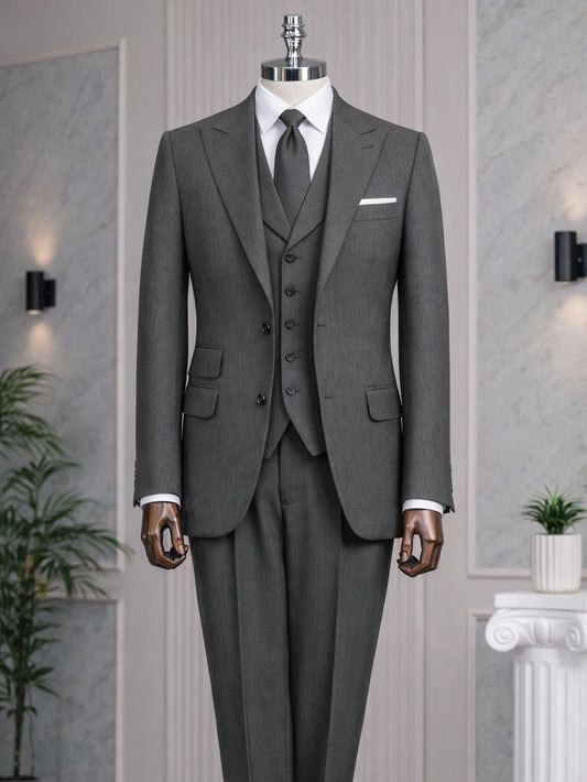 XAYWEAR Men's Grey Slim-Fit Suit 3-Piece Suit