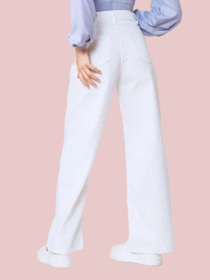 Highwaist White Wide Leg Floor Length Jeans For Women
