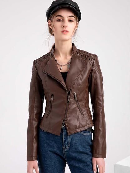 XAYWEAR Panel Detail Leather Jacket for Trendy Style