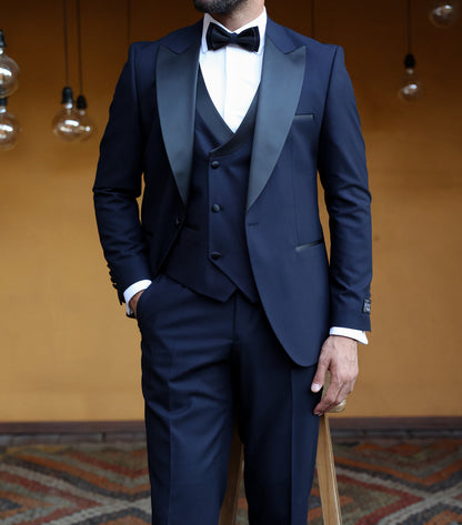XAYWEAR Navy Slim-Fit Tuxedo 3-Piece Suit For Men