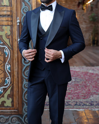 XAYWEAR Navy Slim-Fit Tuxedo 3-Piece Suit For Men