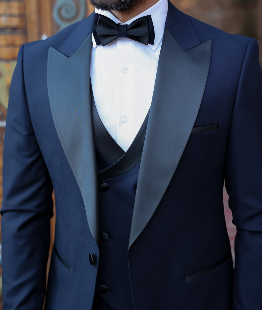 XAYWEAR Navy Slim-Fit Tuxedo 3-Piece Suit For Men