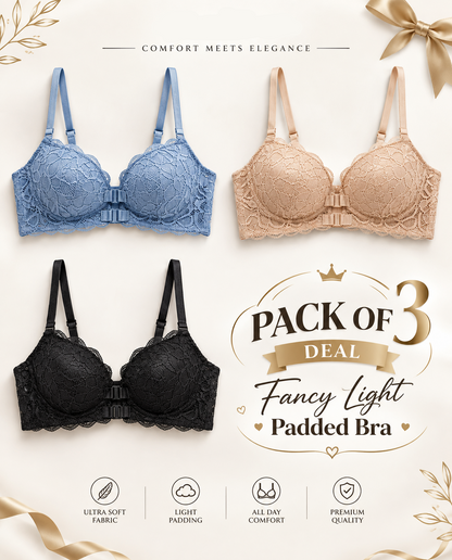 XAYWEAR Fancy Light Padded Bra - PACK OF 3