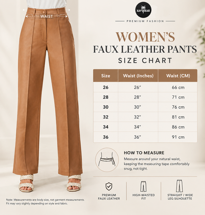 XAYWEAR Tan Faux Leather Wide Leg Trousers