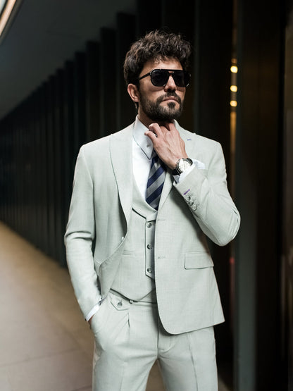XAYWEAR Mint Green Modern-Fit Suit 3-Piece Suit For Men