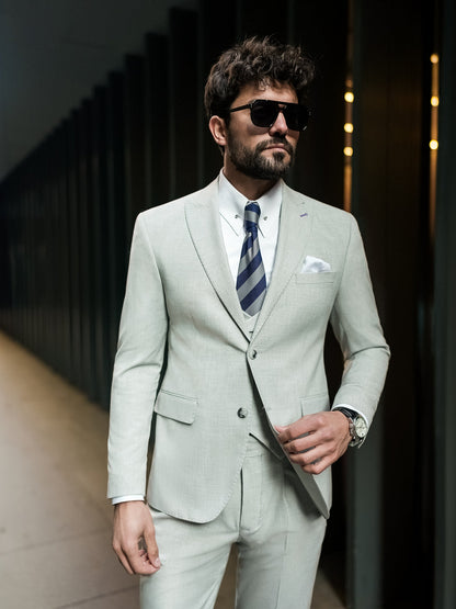 XAYWEAR Mint Green Modern-Fit Suit 3-Piece Suit For Men