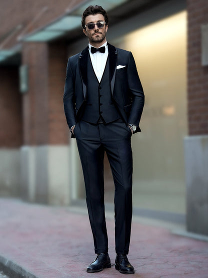 XAYWEAR Luxury Black Slim-Fit Tuxedo 3-Piece Suit For Men