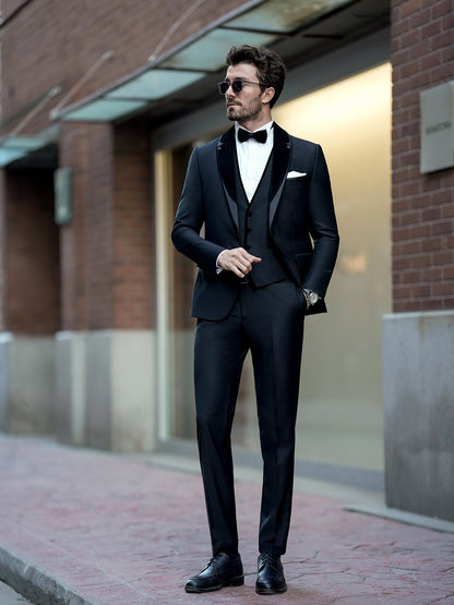 XAYWEAR Luxury Black Slim-Fit Tuxedo 3-Piece Suit For Men