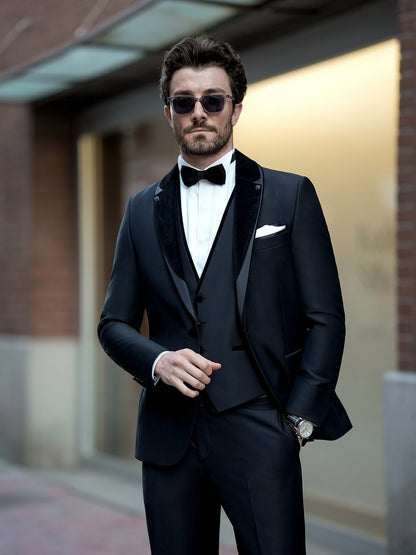 XAYWEAR Luxury Black Slim-Fit Tuxedo 3-Piece Suit For Men