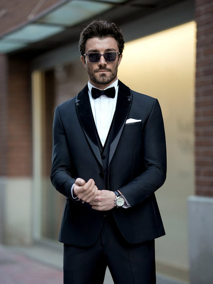XAYWEAR Luxury Black Slim-Fit Tuxedo 3-Piece Suit For Men
