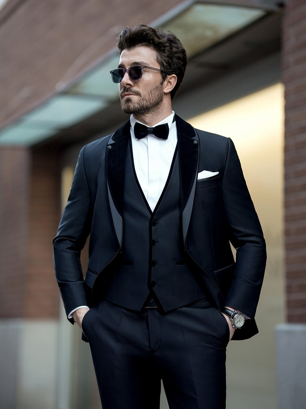 XAYWEAR Luxury Black Slim-Fit Tuxedo 3-Piece Suit For Men