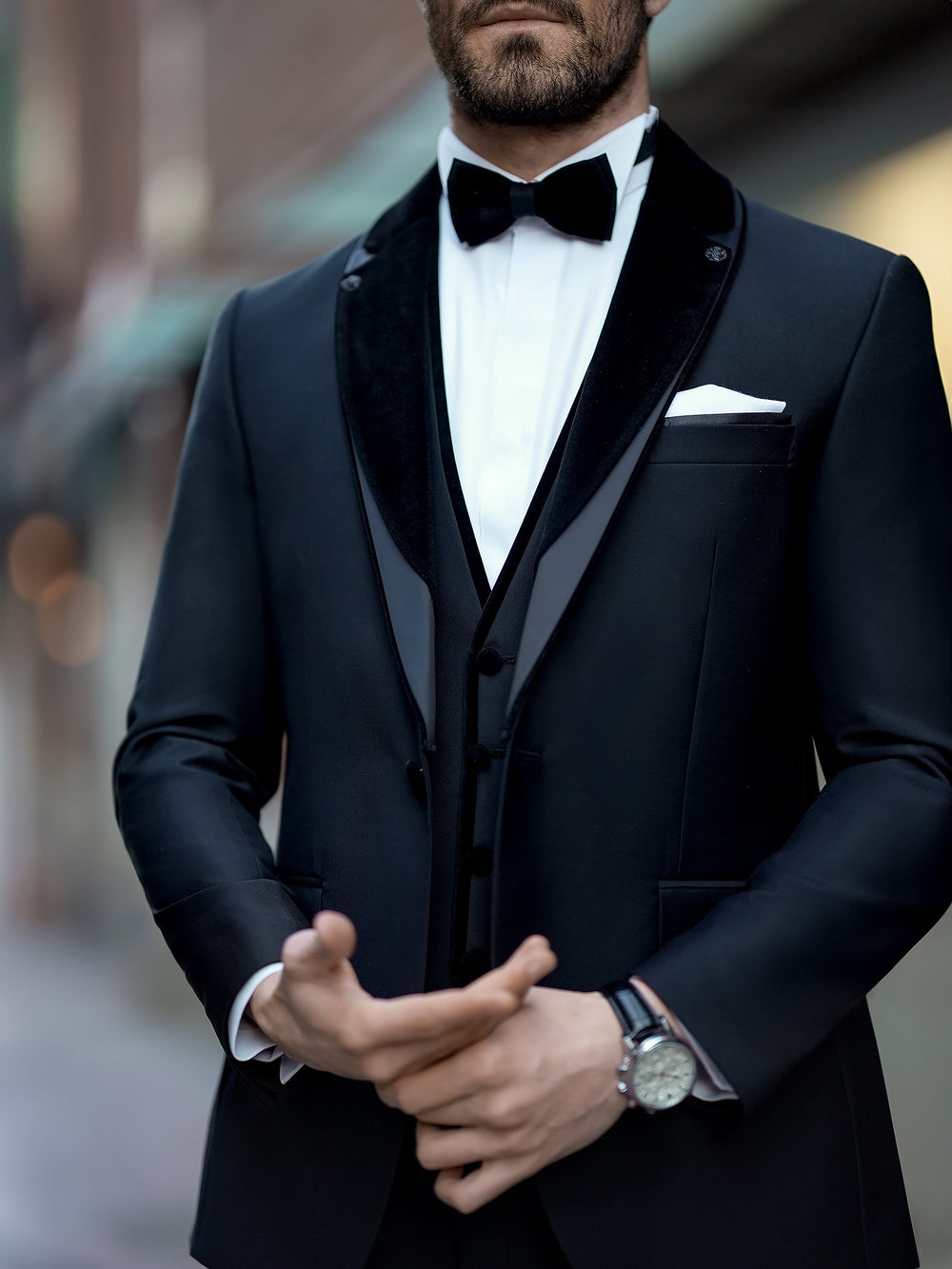 XAYWEAR Luxury Black Slim-Fit Tuxedo 3-Piece Suit For Men