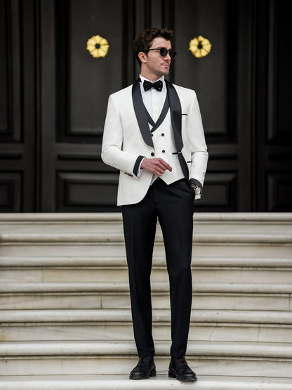 XAYWEAR Men's Premium White & Black Slim-Fit Tuxedo 3-Piece Suit