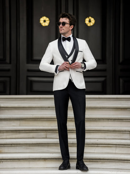 XAYWEAR Men's Premium White & Black Slim-Fit Tuxedo 3-Piece Suit