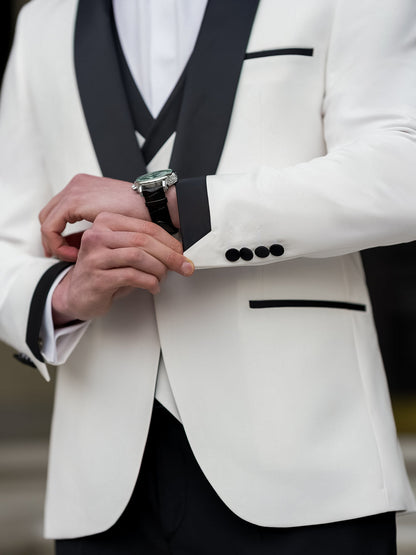 XAYWEAR Men's Premium White & Black Slim-Fit Tuxedo 3-Piece Suit