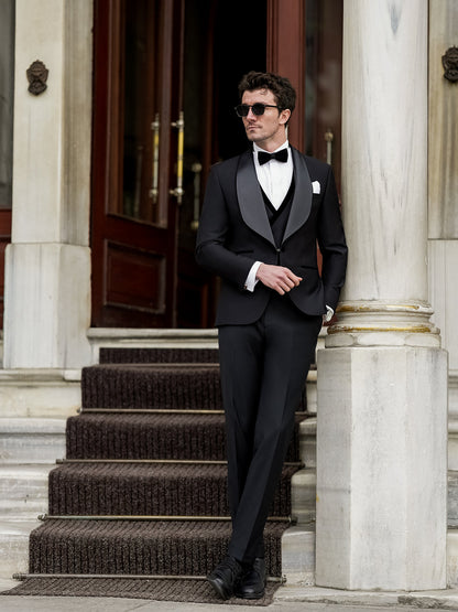XAYWEAR Men's Black Slim-Fit Tuxedo 3-Piece Suit