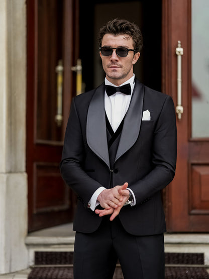XAYWEAR Men's Black Slim-Fit Tuxedo 3-Piece Suit