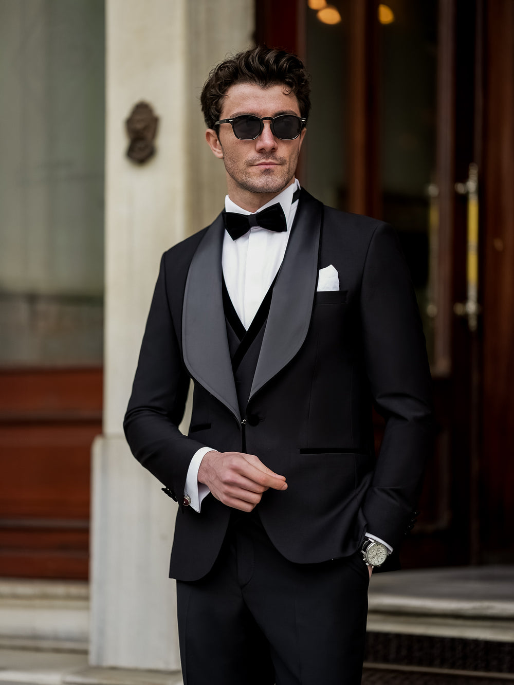 XAYWEAR Men's Black Slim-Fit Tuxedo 3-Piece Suit