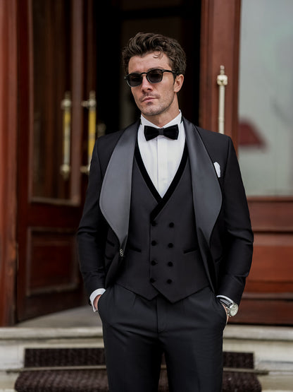 XAYWEAR Men's Black Slim-Fit Tuxedo 3-Piece Suit