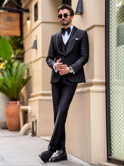 XAYWEAR Men'd Formal Black Slim-Fit Tuxedo 3-Piece Suit