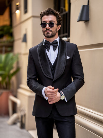 XAYWEAR Men'd Formal Black Slim-Fit Tuxedo 3-Piece Suit
