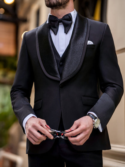 XAYWEAR Men'd Formal Black Slim-Fit Tuxedo 3-Piece Suit