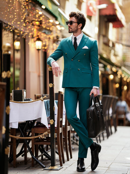 XAYWEAR Green  Double Breasted Suit 2-Piece For Men
