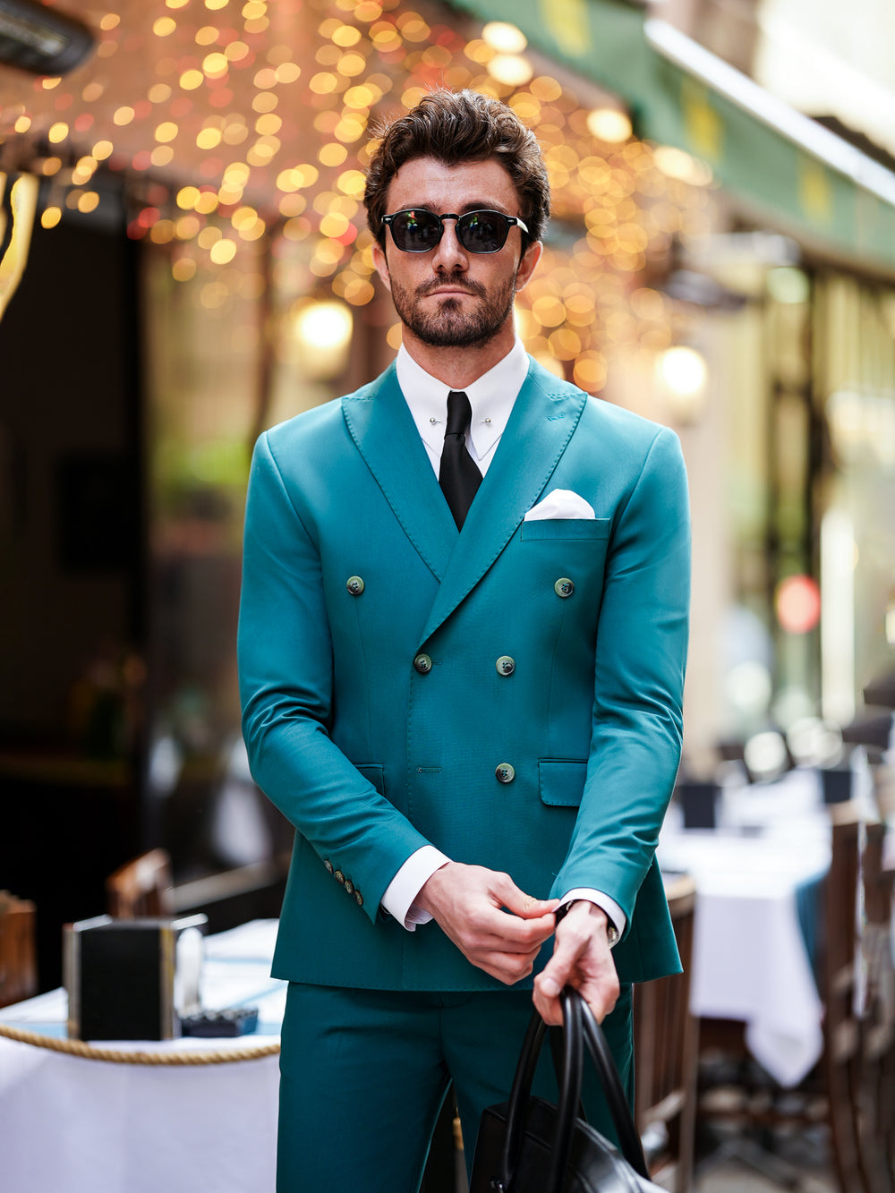 XAYWEAR Green  Double Breasted Suit 2-Piece For Men
