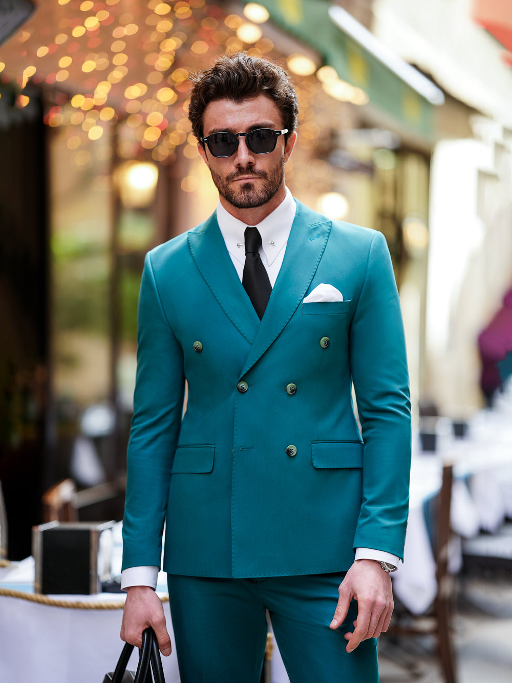 XAYWEAR Green  Double Breasted Suit 2-Piece For Men