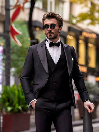 XAYWEAR Black Formal Slim-Fit Tuxedo 3-Piece Suit For Men