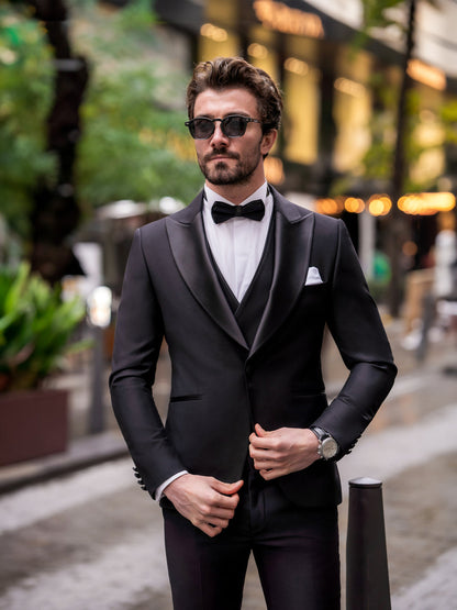 XAYWEAR Black Formal Slim-Fit Tuxedo 3-Piece Suit For Men