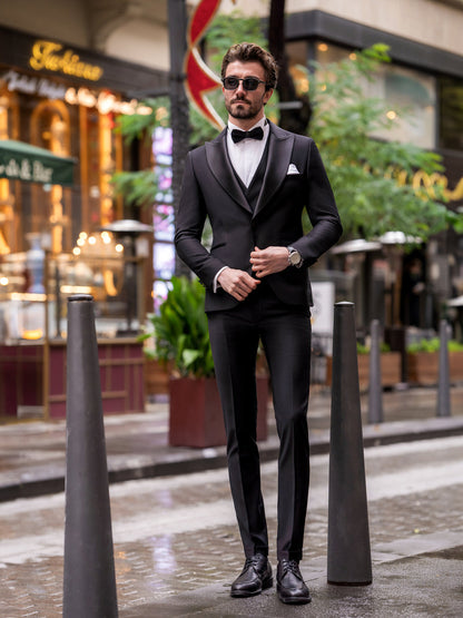 XAYWEAR Black Formal Slim-Fit Tuxedo 3-Piece Suit For Men
