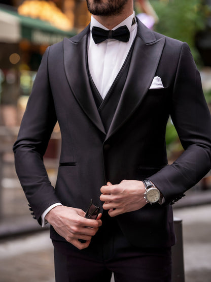 XAYWEAR Black Formal Slim-Fit Tuxedo 3-Piece Suit For Men