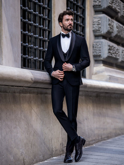 XAYWEAR The Elegant Men's Black Slim-Fit Tuxedo 3-Piece Formal Sit