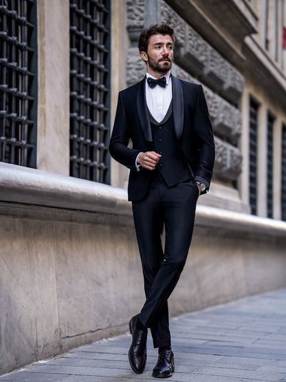 XAYWEAR The Elegant Men's Black Slim-Fit Tuxedo 3-Piece Formal Sit