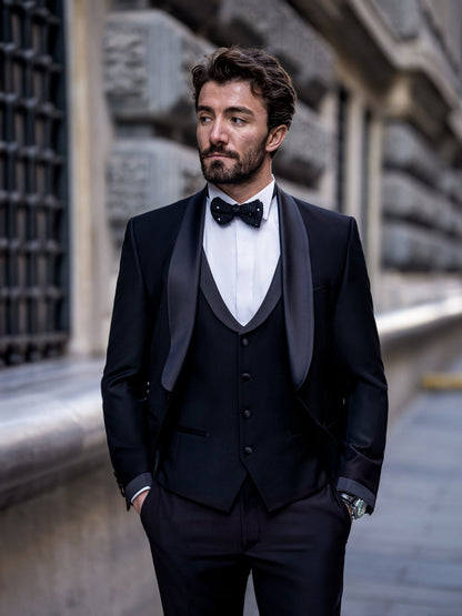 XAYWEAR The Elegant Men's Black Slim-Fit Tuxedo 3-Piece Formal Sit