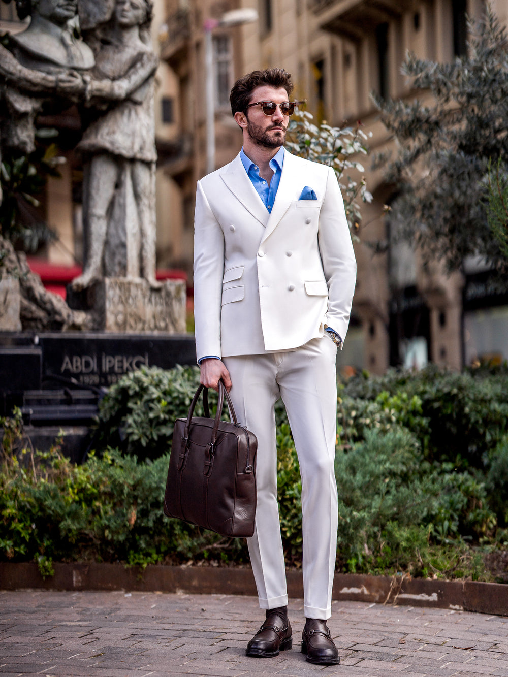 XAYWEAR White Double Breasted 2-Piece Men Suit