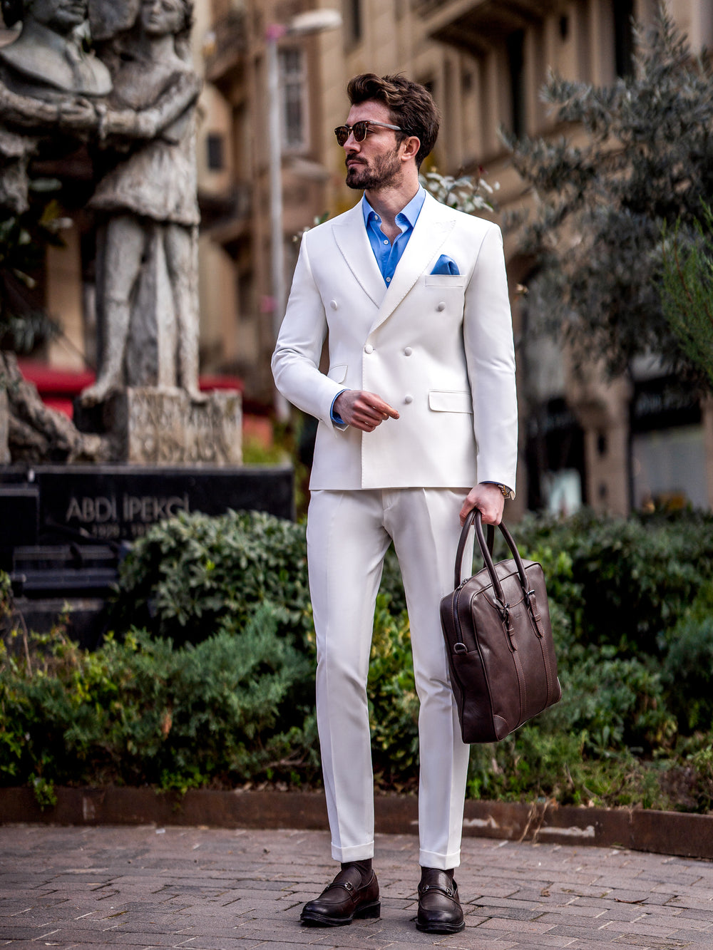 XAYWEAR White Double Breasted 2-Piece Men Suit