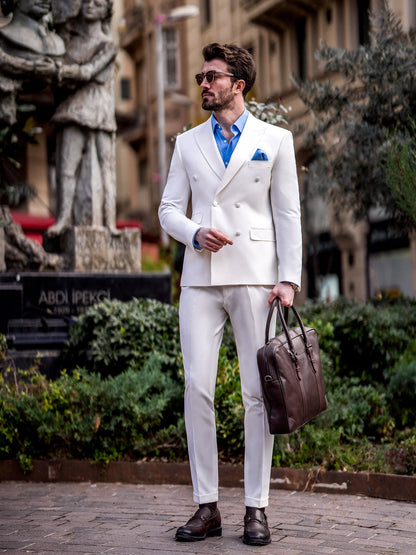 XAYWEAR White Double Breasted 2-Piece Men Suit