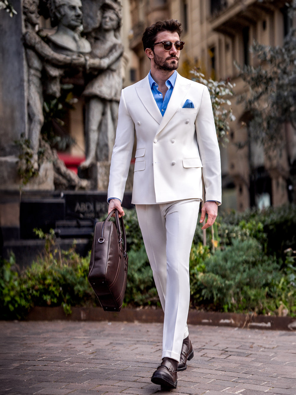 XAYWEAR White Double Breasted 2-Piece Men Suit