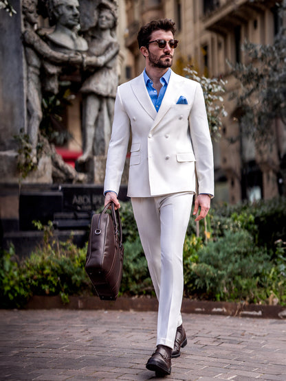 XAYWEAR White Double Breasted 2-Piece Men Suit