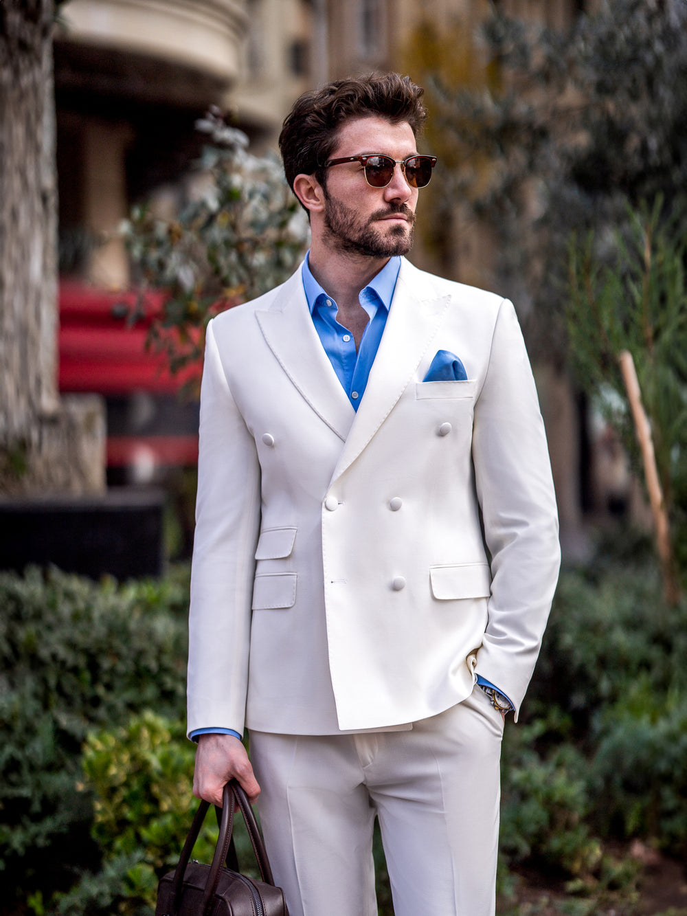 XAYWEAR White Double Breasted 2-Piece Men Suit