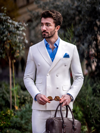 XAYWEAR White Double Breasted 2-Piece Men Suit