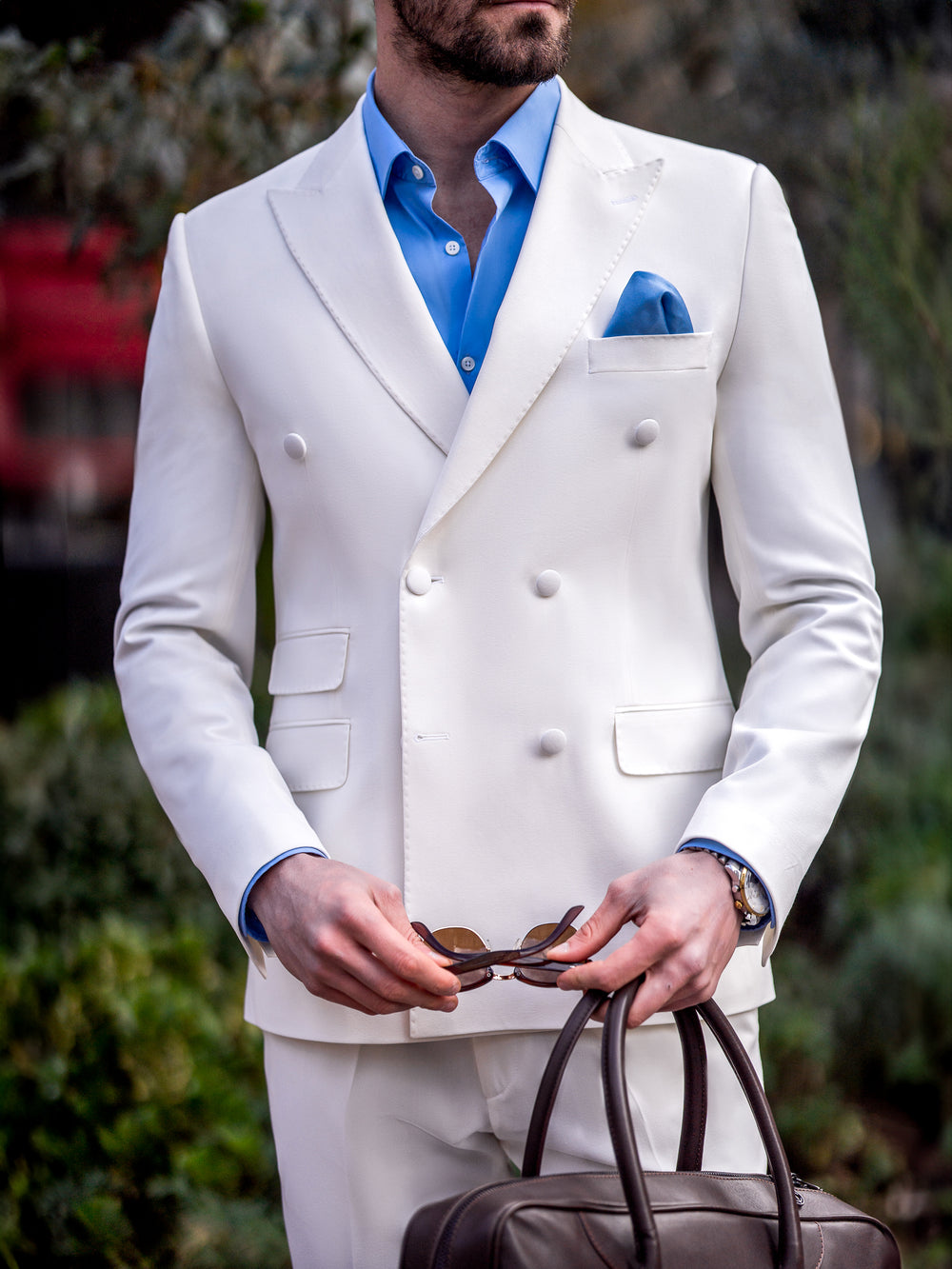XAYWEAR White Double Breasted 2-Piece Men Suit